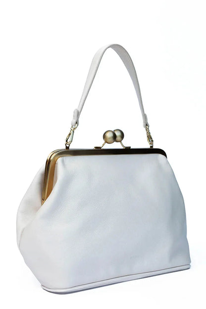 LOST IN VINTAGE Artificial Leather Bag Large Balls Bronze Kiss-lock Large Clutch Handbag Proudly Carried In Hand 35x30x20cm