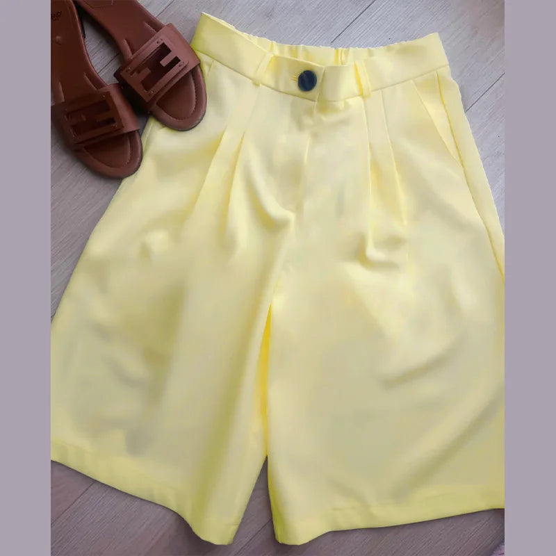 Ladies Loose Blazer Suit Solid Casual Turn Down Collar One Button Coat High Waist Shorts 2026 Summer Autumn Formal New Outfits