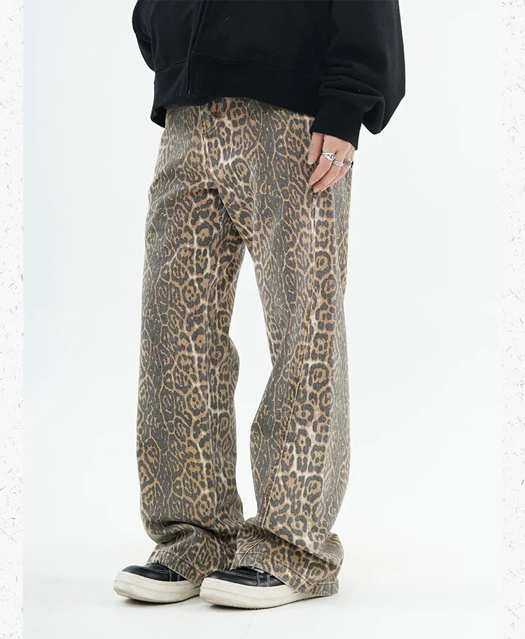 Vintage Leopard Print Jeans Women Spring Oversize Casual Hip Pop Wide Leg Trouser Trend High Waist Panther Denim Pants Ladies