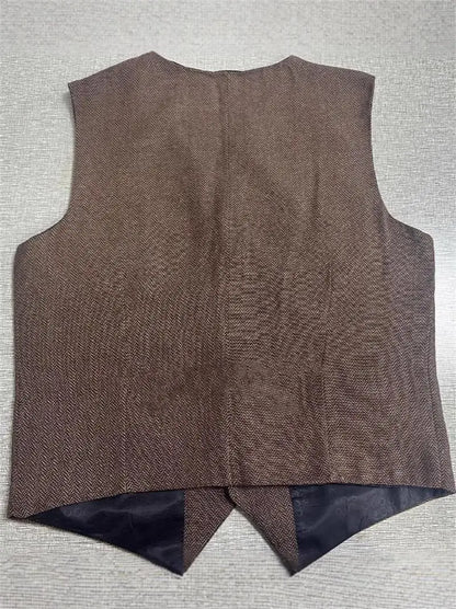 Vintage Men's Suit Vest V Neck Wool Herringbone Tweed Casual Classic Slim Fit Waistcoat Formal Business Wedding Groomsmen