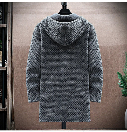 Men's Cardigan Cashmere Long Coat Sweaters with Hoods Autumn Winter New Fleece Warm Solid SweaterCoat Windbreaker Men Clothing