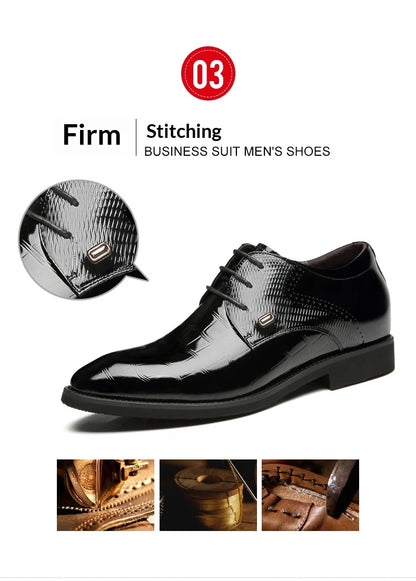 Mens Elevator Shoes 6/8CM Height Increase Invisible Hidden Formal Oxford Derby Leather Dress Shoes for Wedding Business Lace Up