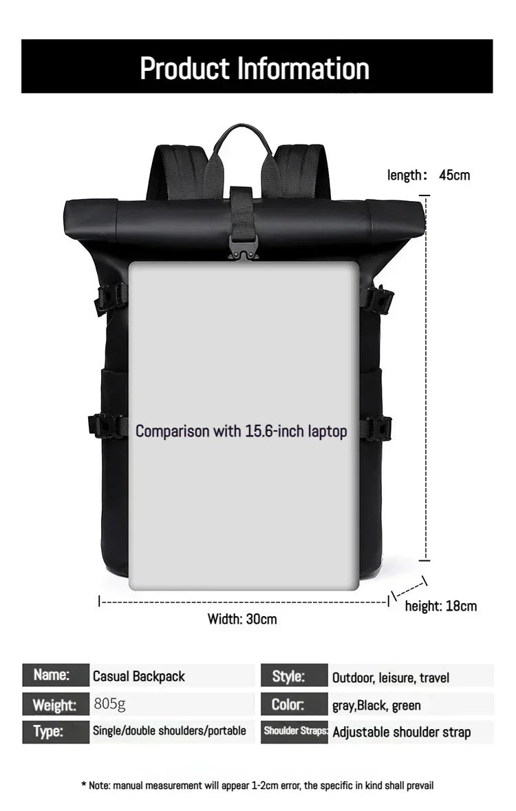 New Shoulder Bag Men's Senior Sense of Business Computer Outdoor Leisure Rolled Edge Travel Backpack Fashion Commuting