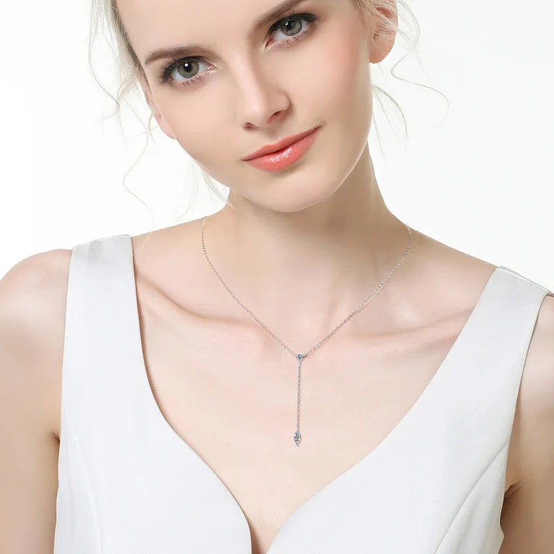 0.4cttw Marquise/round Cut Moissanite Necklace for Women D Color Luxury Pendant 925 Sterling Silver Jewelry Wholesale