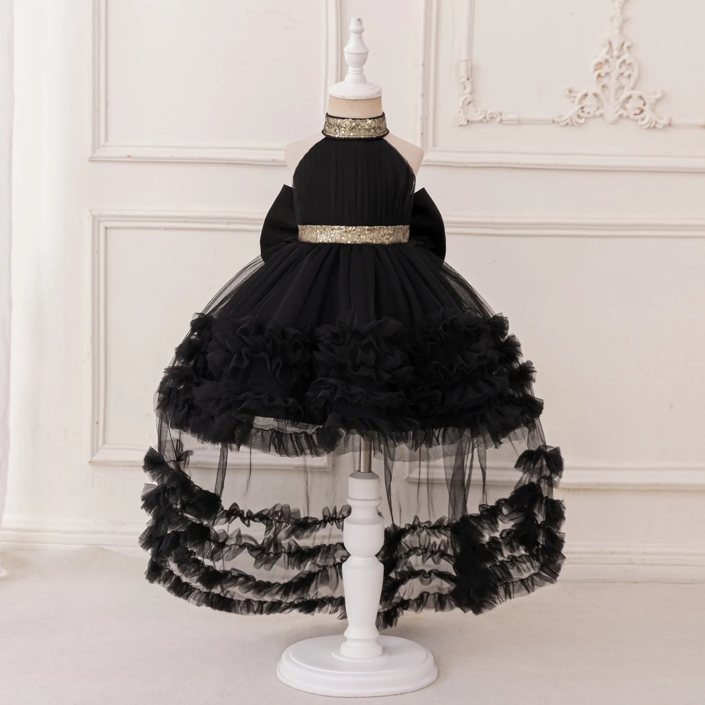 Big Bow Sequin Baby Party Girl Dresses Toddler Trailing 1st Bridesmaid Birthday Princess Dress Baby Gala Wedding Evening Costume