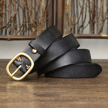 2.8CM Ladies Pure Cowhide High Quality Genuine Leather Belts for Women Brass Buckle Jeans Cowboy Waist Belt Luxury Designer