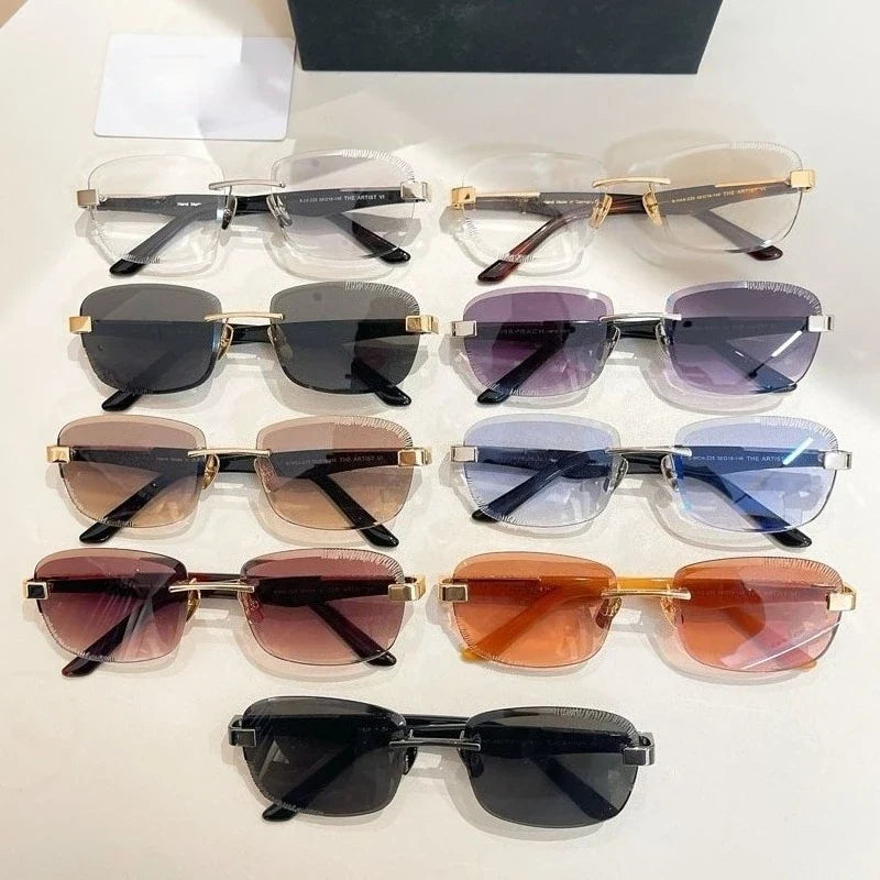 Rimless Sunglasse Men Alloy Square Diamond Cut Germany Trendy High Quality UV400 Classical Vintage Glasses with Case