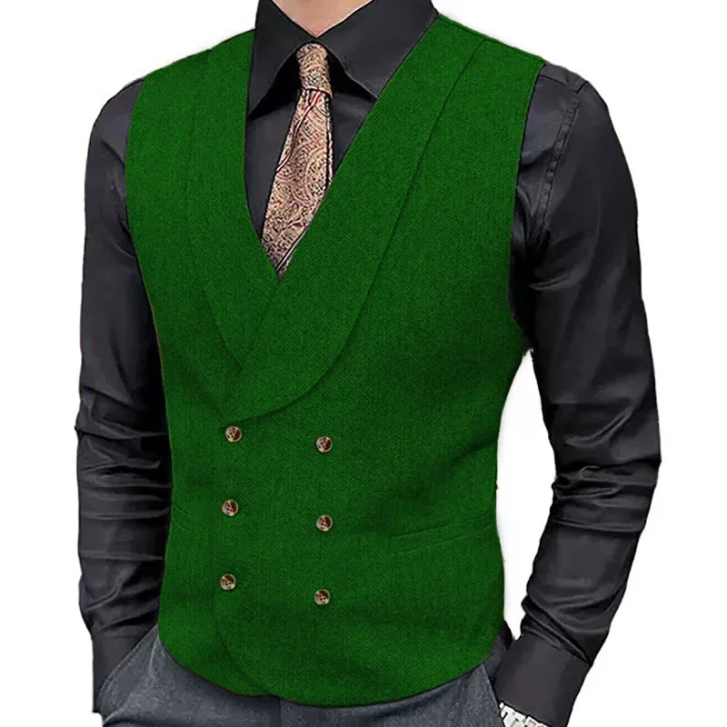 Men Vest Brown Herringbone Double Button With Lapel Waistcoat For Wedding Business Formal Banquet Work Daily Men Suit Vest