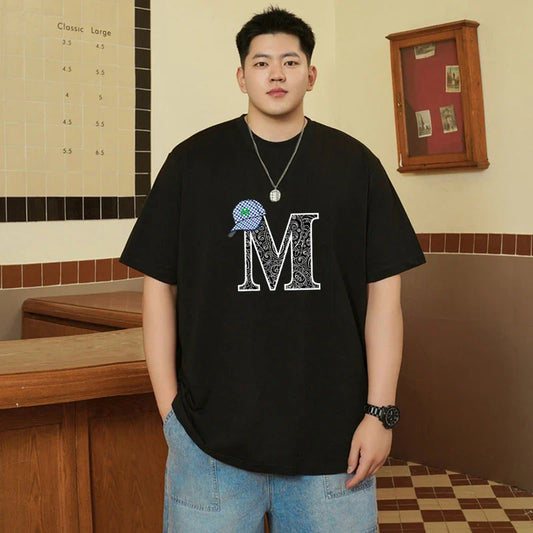 Men's Printed T-shirt Plus Size Black Tops 110-180kg 5XL 6XL 7XL 100% Cotton Loose Oversized Tees Big Size Men Clothing 티셔츠
