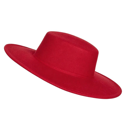 Elegant Women Men Flat Top Wide Brim Fedora Hat Autumn Winter Fedoras Boater Hat Church Panama Hats