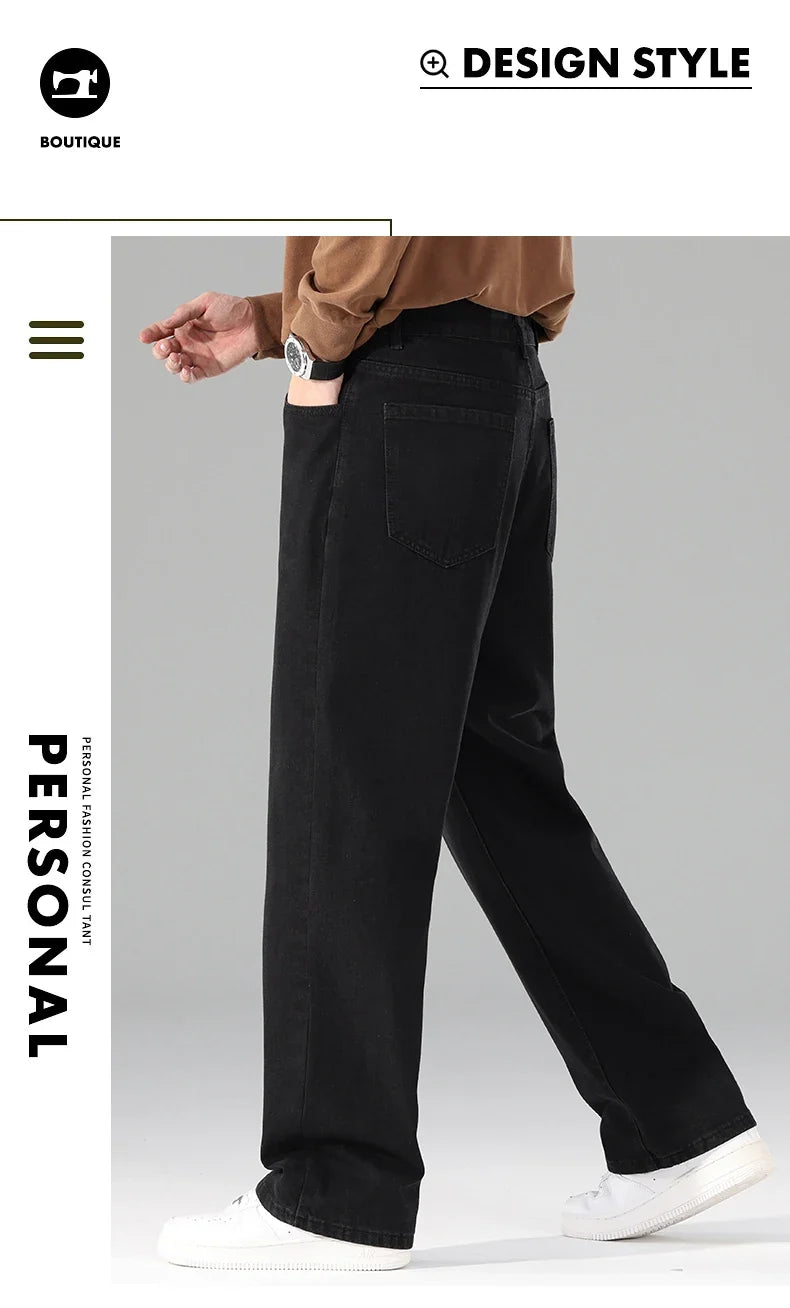 New Autumn Jeans Men Black Casual Baggy Trousers Classic Straight Comfortable Wide Denim Trousers Male Brand Clothing