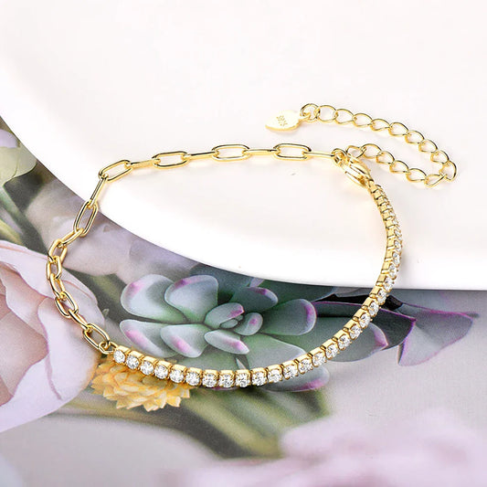 Bracelets tennis 2 mm en moissanite avec certificat GRA, en argent sterling 925 plaqué or 18 carats, bracelet trombone pour femme