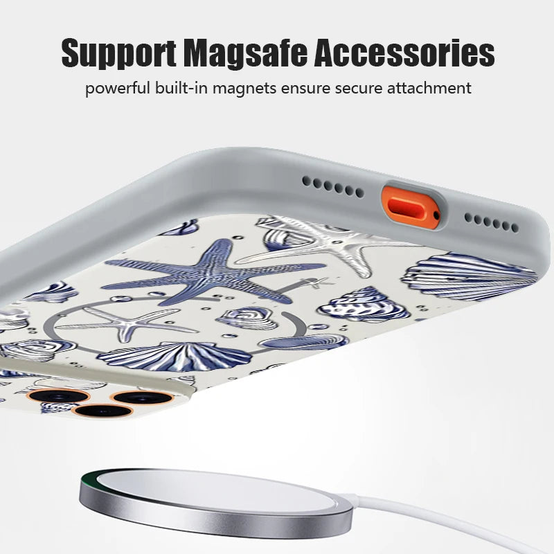 Whale Patterned Magnetic Case For iPhone 17 16 15 14 13 Pro Max For Magsafe Wireless Charge Shockproof Lens Protect Phone Cover
