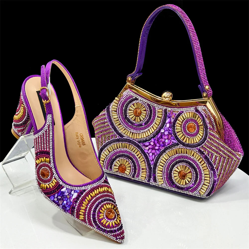 Elegant Italian Design Women's Party Shoes With Matching Handbag - Perfect for Hot African Weddings Stylish Heels and Bag Set