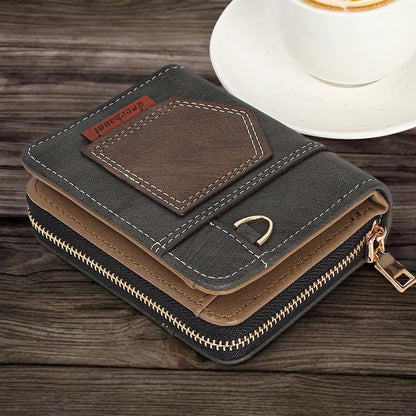 New European American Business Men's Patchwork Bifold Wallet Minimalist Foldable Zipper Slim Dollar Coin Purse