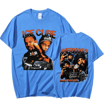 90s Rapper Ice Cube Amerikkka's Most Wanted T-shirt Mens Fashion Vintage Harajuku T Shirt 100% Cotton Casual Tee Shirt Oversized