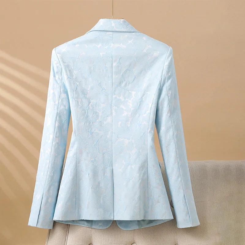 Women Blazer Office Lady 2024 Elegant Slim Notched Women Blazers Jackets Button Long Sleeve Decorative Pattern Female Suit Coat
