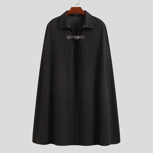 Fashion Men Cloak Coats Lapel Solid Color One Button Cape Trench Streetwear 2023 Casual Male Overcoats Ponchose S-5XL