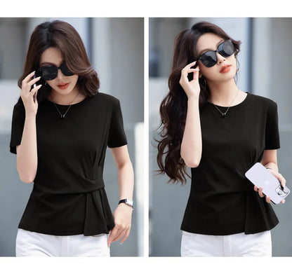 Women's summer new cotton irregular top short sleeved round neck casual women's short sleeved top T-shirt