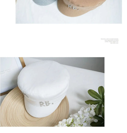 Autumn Winter Newsboy Caps Women Wool Diamond Letter Caps Baker Boy Cap S-XL
