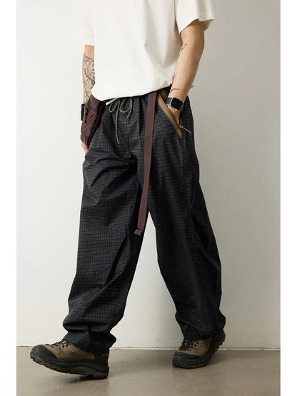 Unisex Lightweight Parachute Pants Spring Summer Outdoor Hiking Plaid Patchwork Color Block Loose Fit Casual Streetwear Trendy