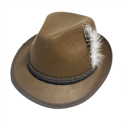 Munich Beer Hats German Oktoberfest Fedora Panama Jazz Feather Felt Hat Halloween Costume Cosplay Cap for Men Woman