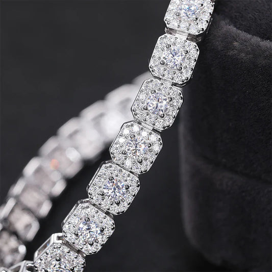 Bracelet de tennis serti de moissanite glacée avec halo pour femmes et hommes en argent sterling S925 plaqué or 18 carats, bijoux avec certificat GRA, cadeaux