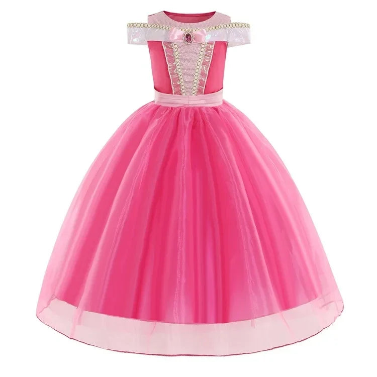Sleeping Beauty Aurora Princess Dress Cosplay Off Shoulder Kids Gifts Fancy Halloween Party Girl Baby Lace Dress Set