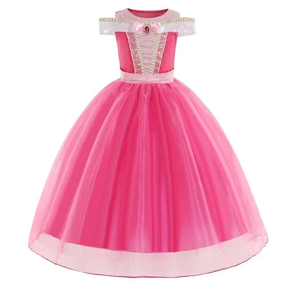Sleeping Beauty Aurora Princess Dress Cosplay Off Shoulder Kids Gifts Fancy Halloween Party Girl Baby Lace Dress Set
