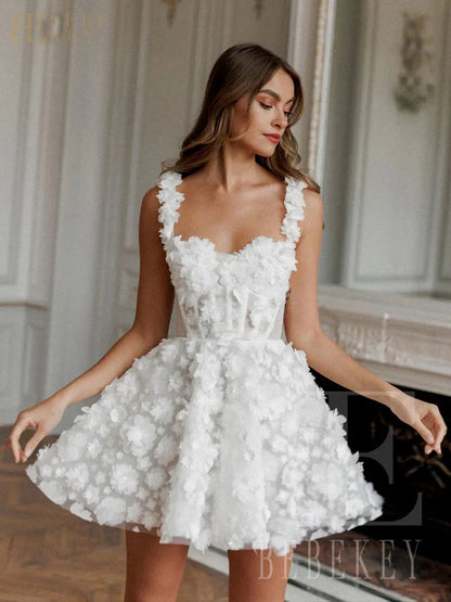 Customized 3D Flower Mini Prom Dresses Short Spaghetti Straps A-line Lace Evening Party Dress Formal Party Gown Robe
