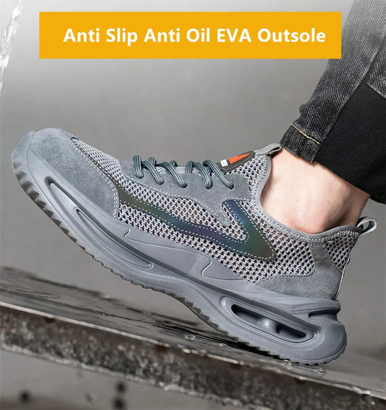 summer breathable work shoes with iron toe anti puncture security shoes work sneakers for men anti-slip Lightweight safety shoes