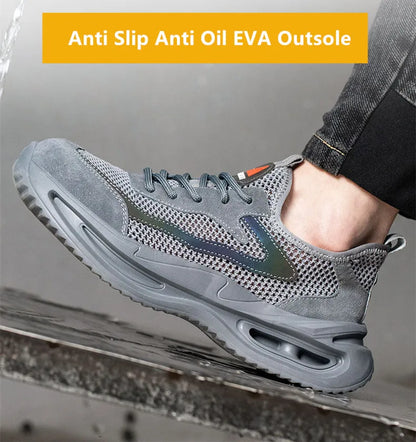 summer breathable work shoes with iron toe anti puncture security shoes work sneakers for men anti-slip Lightweight safety shoes