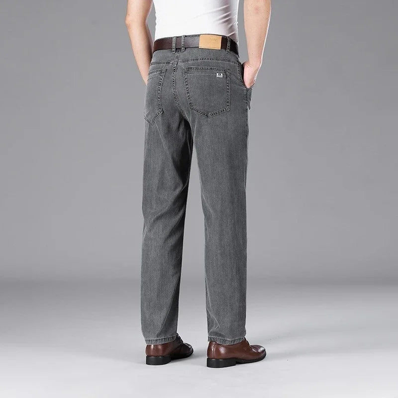 Business Lyocell Jeans Men Summer New Thin Fashion Straight Breathable Brand Pants Male Slim Comfortable  Denim Trousers