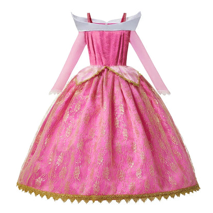 Girls Princess Dress Sleeping Beauty Aurora Cosplay Costume 2025 Kids Carnival Birthday Party Pink  Long Sleeve  Evening Dresses