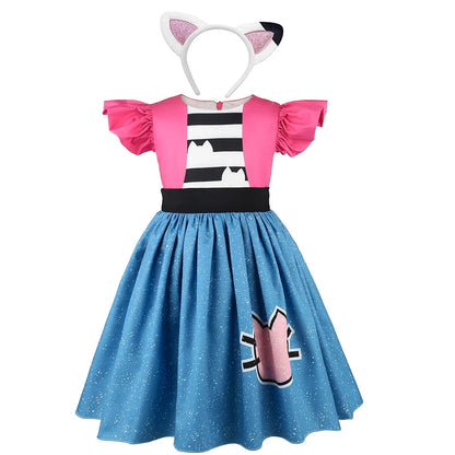 2026 cartoon kids Clothes girls MagicalCat Dress Girls Cute Casual Dresses & Headband Children Kids Flying Sleeve Princess Dress