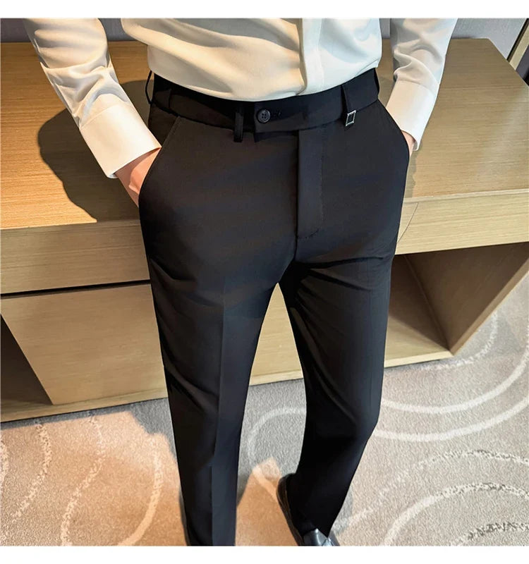 High Quality Invisible Elastic Waist Business Casual Suit Pants Built-in Anti Slip Strip Slim Fit Office Social Dress Trousers