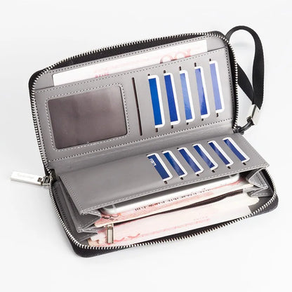 Men's Long Wallet Casual Canvas Zipper Handbag with Multiple Card Slots Large Capacity Mobile Wallet