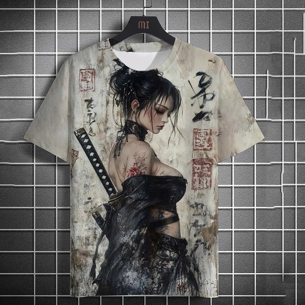 Fashion Men's T-shirt Cartoon Sexy samurai Girl graphic T shirts Summer Casual harajuku streetwear 3D Printed Hip Hop Unisex Top