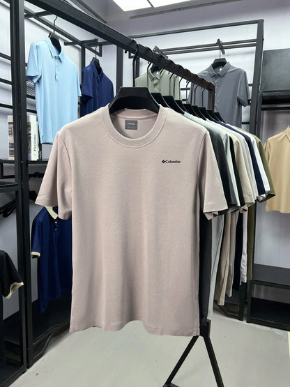 Summer solid color men's simple and luxurious embroidered round neck short sleeve T-shirt top comfort breath for daily commuting