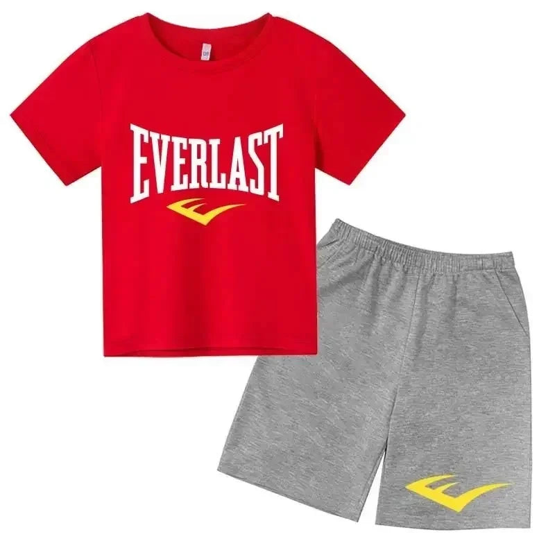 Kids Summer Leisure Simple Letter Print 2pcs O-neck Tees+Shorts Pants Sportsuits 2-13 Years Boys Girls Streetwear Children Sets