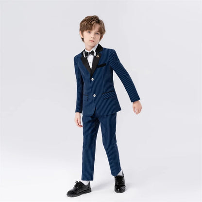 Elegant Boys 4 Pieces Blazer Pants Bow-tie Brooch Host Costumes Popular Classic Child Lapel Suit Set For Birthday Wedding Party