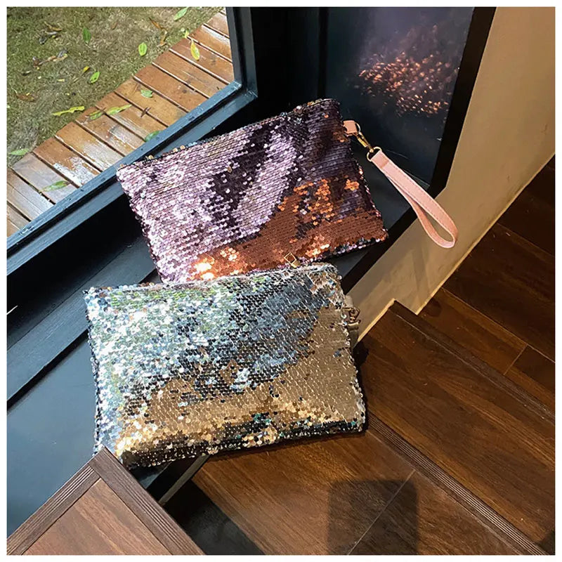 Fashion Women's Sequined Bling Handbag And Purse Small Wedding Party Evening Bag Lady Wristlet Clutch Bag Female Envelope Bag