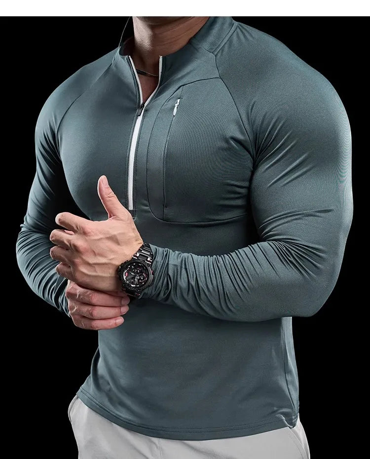 2024 New Men's Sports Gym Fitness Tops Running Training Clothes Round Neck Quick-drying Breathable Long-sleeved T-shirt Autumn