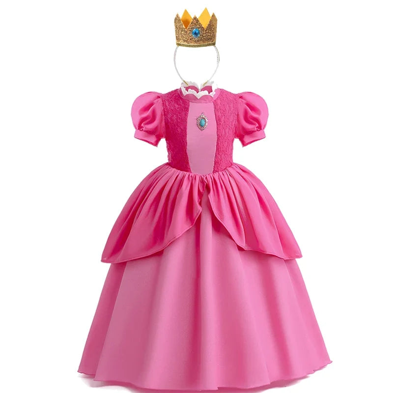 Peach Princess Costume For Girls Ball Gown Princess Dress Kids Cosplay Halloween Carnival Birthday Party Dress for 3-10 years