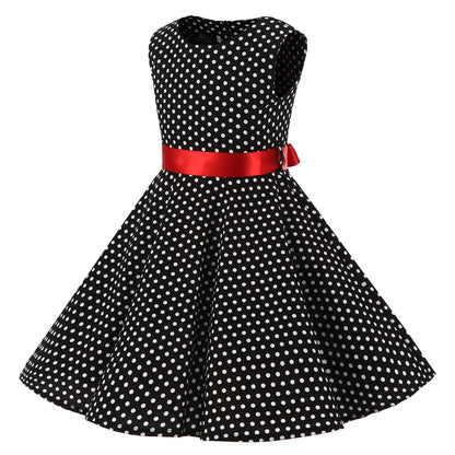 Girl's Retro Dress,Summer Princess Sleeveless Polka Dots Cotton Lightthin Romantic Floral 50s Vintage Dress Party Wedding Daliy