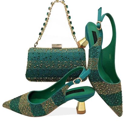 2024 Hot Selling INS Pointed-Toe Luxury Style High Heels Sandal With Bag Set in Gold Color For Wedding Party Women