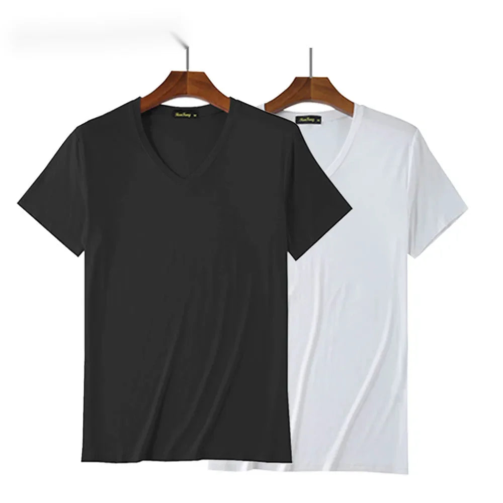 2 Piece Lots 95% Bamboo Fiber T Shirt Men Short Sleeve Tee Solid Color Summer Tops Plain Tshirt Crew Neck White Gym Clothing New