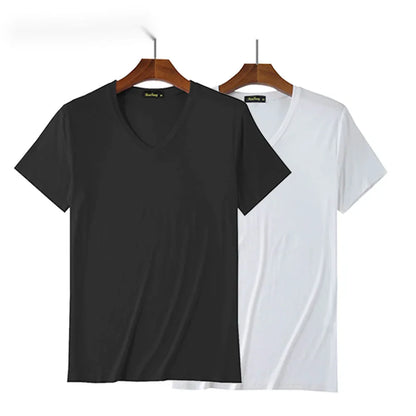 2 Piece Lots 95% Bamboo Fiber T Shirt Men Short Sleeve Tee Solid Color Summer Tops Plain Tshirt Crew Neck White Gym Clothing New