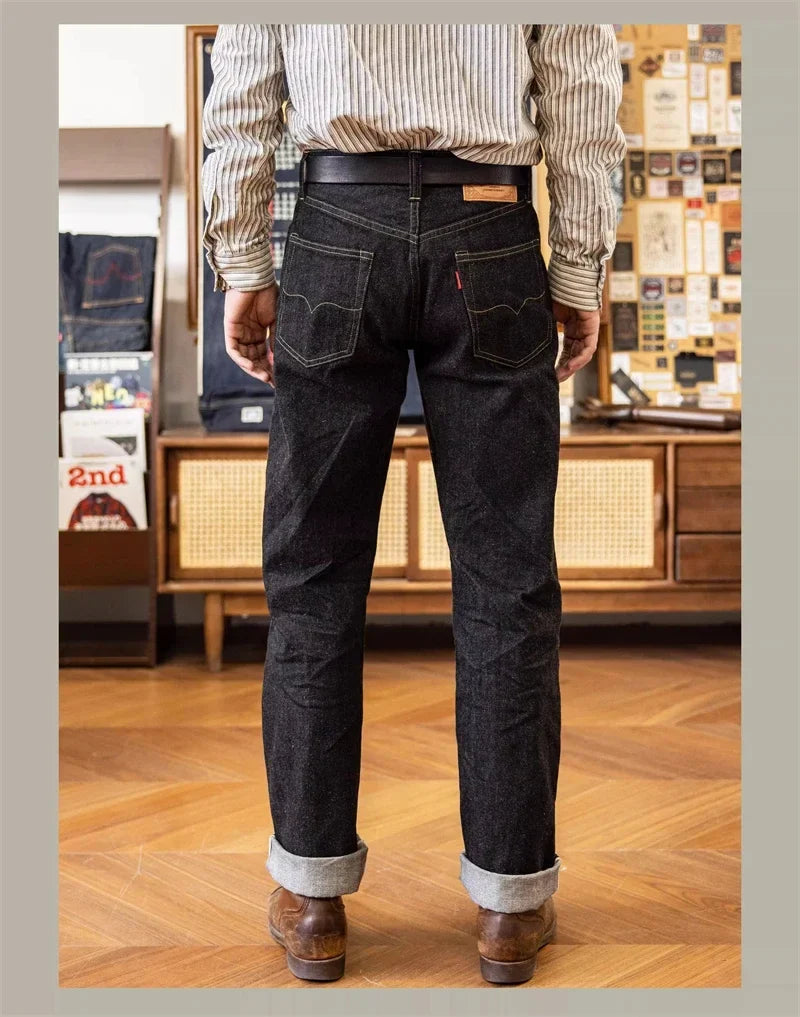 Black Jeans Straight Fit 14.5oz Selvedge Denim Pants Rinsed