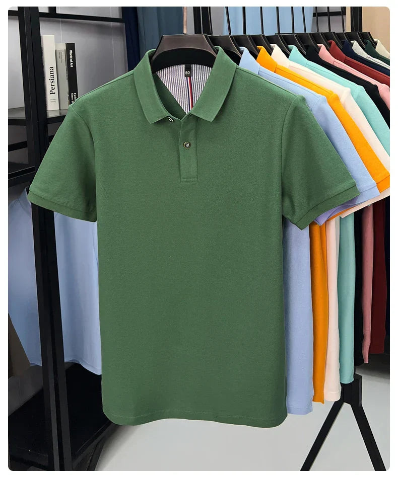 100% pure cotton high-end short sleeve polo shirt men's summer fashion new breathable Korean business casual golf brand T-shirt